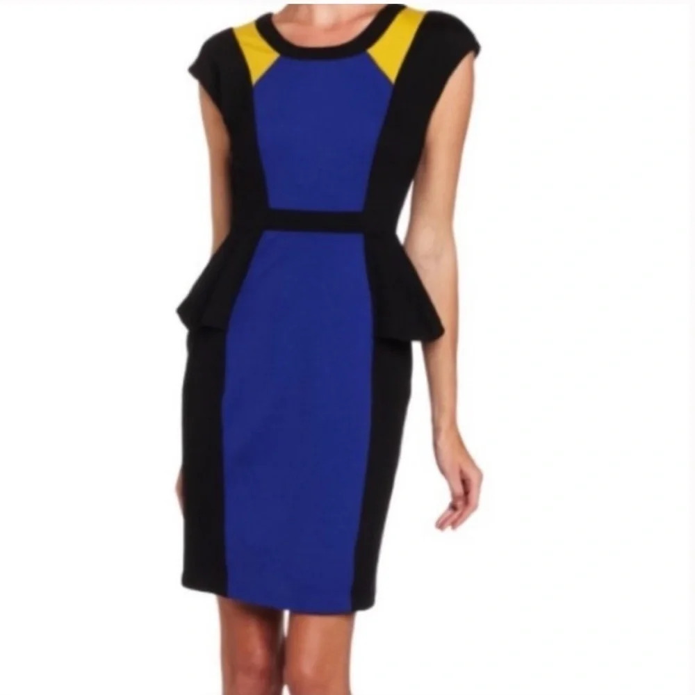 Anthropologie Black and Blue Mini Dress with Yellow Accents